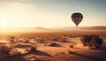 Hot air balloon soars over tranquil multi colored landscape at dusk generative AI Royalty Free Stock Photo