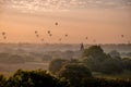 Bagan Myanmar, hot air balloon during Sunrise above temples and pagodas of Bagan Myanmar, Sunrise Pagan Myanmar temple