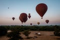 Bagan Myanmar, hot air balloon during Sunrise above temples and pagodas of Bagan Myanmar, Sunrise Pagan Myanmar temple