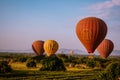 Bagan Myanmar, hot air balloon during Sunrise above temples and pagodas of Bagan Myanmar, Sunrise Pagan Myanmar temple