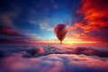 Hot air balloon in the sunset evening sky with clouds