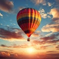 Hot air balloon in the sunset evening sky