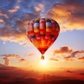 Hot air balloon in the sunset evening sky