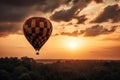 hot air balloon in the sunset evening sky and pure cloud copy space created by generative AI