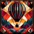 Hot air balloon transport, elegant vintage retro art deco style illustration