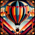 Hot air balloon transport, elegant vintage retro art deco style illustration