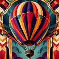 Hot air balloon transport, elegant vintage retro art deco style illustration