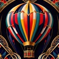 Hot air balloon transport, elegant vintage retro art deco style illustration