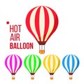 Hot Air Balloon Vector. Sky Travel Icon. Flight Transport. Retro Old Vintage Aerostat. Isolated Flat Cartoon Royalty Free Stock Photo