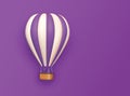 Hot air balloon violet white stripes, colorful aerostat on violet background. 3d photo realistic vector illustration