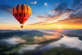 Hot air balloon watching the landscape from the air in nature tourism