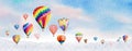 Hot air balloon watercolor painting landscape panorama illustration on paper Royalty Free Stock Photo