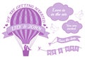 Hot air balloon wedding invitation, vector Royalty Free Stock Photo