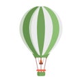 Hot air balloon with white and green stripes vector flat illustration isolated on white background. Royalty Free Stock Photo