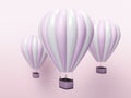 Hot air balloon white and pink stripes, colorful aerostat on blue background. 3d render Royalty Free Stock Photo