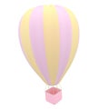 Hot air balloon yellow pink stripes, colorful aerostat on white background. 3d render.