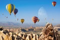 Hot air ballooning in Cappadocia, Turkey. Royalty Free Stock Photo