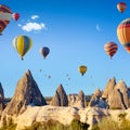 Hot air ballooning near Goreme, Cappadocia, Turkey Royalty Free Stock Photo
