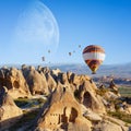 Hot air ballooning in sunrise in Cappadocia, Turkey Royalty Free Stock Photo