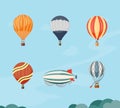 Hot air balloons and airship vector illustration travel. Summer ballooning adventure cartoon hotair freedom.