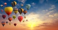 Hot air balloons on blue sky and cloud multi-color background Royalty Free Stock Photo
