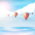 Hot-air balloons in the cloudy blue sky, Realistic Vector illustration (not traced) Royalty Free Stock Photo