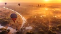 Hot air balloons floating over Bagan, Myanmar