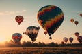 Hot air balloons floating in the sky at sunset, representing the beauty and wonder of air travel. AI GENERATED