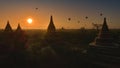 Hot air balloons floating at sunrise over Bagan  Myanmar Royalty Free Stock Photo