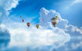 Hot air balloons fly in blue sky Royalty Free Stock Photo