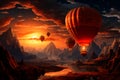 Hot air balloons fly over an astonishingly beautiful, dreamy landscape