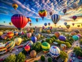 Hot air balloons fly over the city of Albuquerque, New Mexico