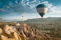 Hot air balloons flying over Cappadocia, Turkey Royalty Free Stock Photo