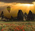 Hot air balloons flying over Cappadocia, Turkey Royalty Free Stock Photo