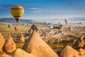 Hot air balloons flying over Cappadocia, Turkey Royalty Free Stock Photo