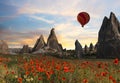 Hot air balloons flying over Cappadocia, Turkey Royalty Free Stock Photo