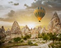 Hot air balloons flying over Cappadocia, Turkey Royalty Free Stock Photo