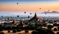 hot air balloons flying over pagodas in bagan, myanmar