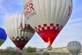 Hot air balloons flying over valley in the morning. Cappadocia. Turkey