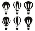 Hot air balloons flying sky collection on isolated vector Silhouettes Royalty Free Stock Photo
