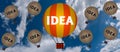 Hot Air Balloons With Idea Concept. Abstract Background, Thinking And Creativity. 3d Illustration