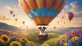 hot air balloons A jovial puppy with a beaming smile, sitting in a blue hot air balloon