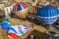 The hot air balloons on the main square of the historic Spanish city of Vic, Spain