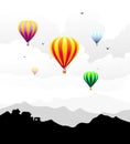 Hot Air Balloons on Mountain Landscape-Vector