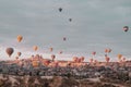 Hot Air Balloons over famous tourist destination Cappadoccia UNESCO, Turkey