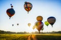 Hot-air balloons over field Royalty Free Stock Photo