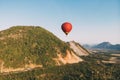 Hot air balloons over karst hills along Nam Song Xong river, Vang Vieng Royalty Free Stock Photo