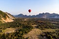 Hot air balloons over karst hills along Nam Song Xong river, Vang Vieng Royalty Free Stock Photo