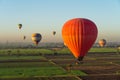 Hot air Balloons over Luxor city in a morning sunrise, Upper Egypt Royalty Free Stock Photo