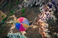 Hot air balloons over mountain landscape in Cappadocia, Goreme National Park, Turkey. Royalty Free Stock Photo